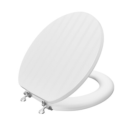 Jones Stephens White Bead Board Designer Wood Toilet Seat, Closed Front with Cover, Chrome Hinges, Round C3B4R400CH